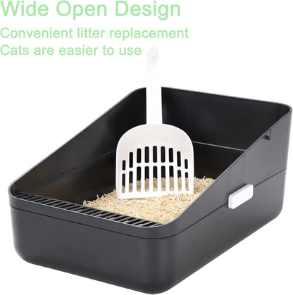Premium Black Open-Top Cat Litter Box – High Sides, Sifting Design, Leak-Proof & Odor-Reducing, Easy-Clean Removable Liner for Cats up to 8 lbs