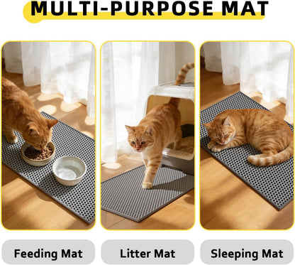 Cat Litter Mat, 15"X24" Small Double Layer Litter Trapping Mat, Waterproof/Urineproof, Easy to Clean Kitty Litter Mats for Floor, Scatter Control (Grey-1Pack)