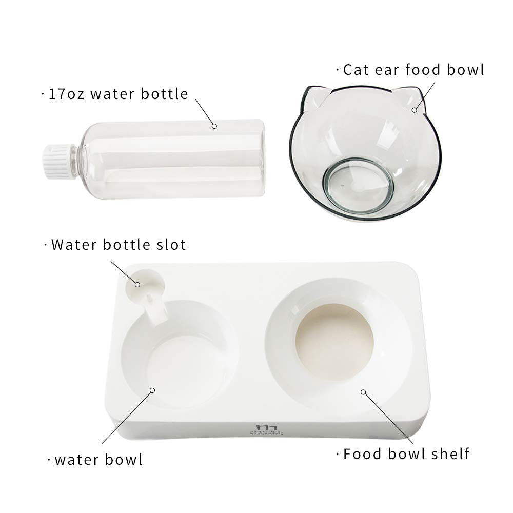 Tilted Raised Cat Food Bowl and Gravity Water Bottle, Elevated Cat Dish with Non-Slip Feeding Mat for Cats Kitten