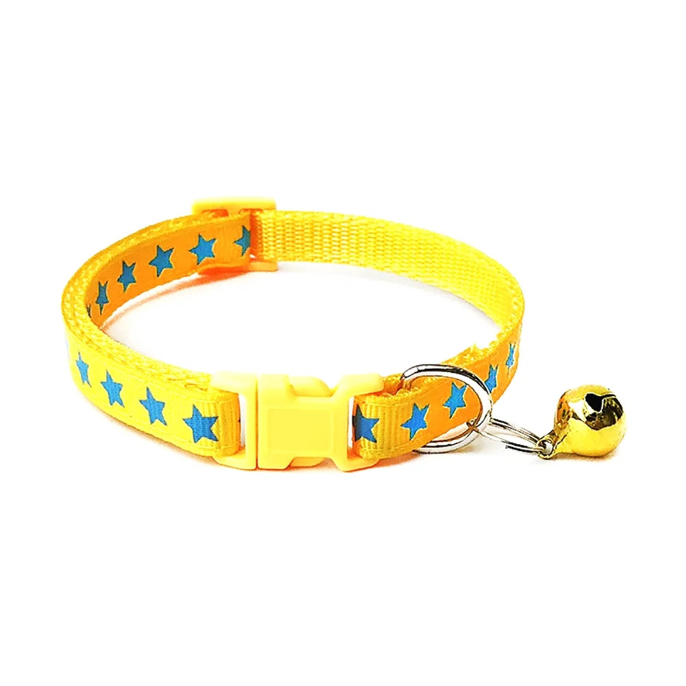 Reflective Pentagram Cat Collar with Bell - Adjustable Polyester Buckle for Dogs and Cats, Perfect for Safety and Style