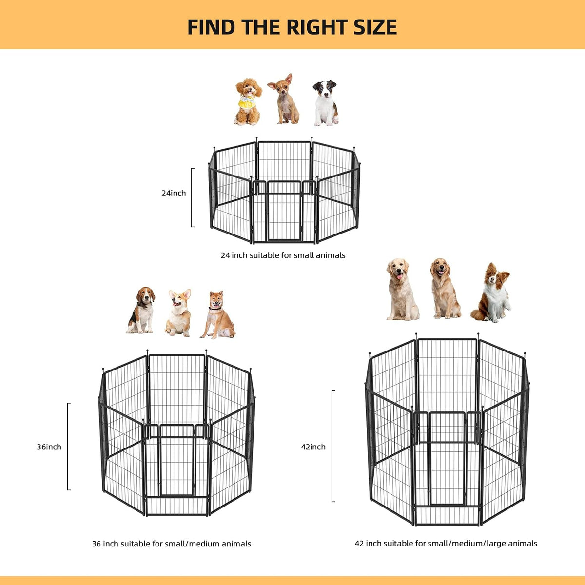 Dog Playpen Indoors/Outdoor, 24 Inch 12 Panels Dog Play Pen for Small Dogs, Rustproof Metal Pet Fence for RV Camping/Yard/Garden