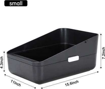 Premium Black Open-Top Cat Litter Box – High Sides, Sifting Design, Leak-Proof & Odor-Reducing, Easy-Clean Removable Liner for Cats up to 8 lbs