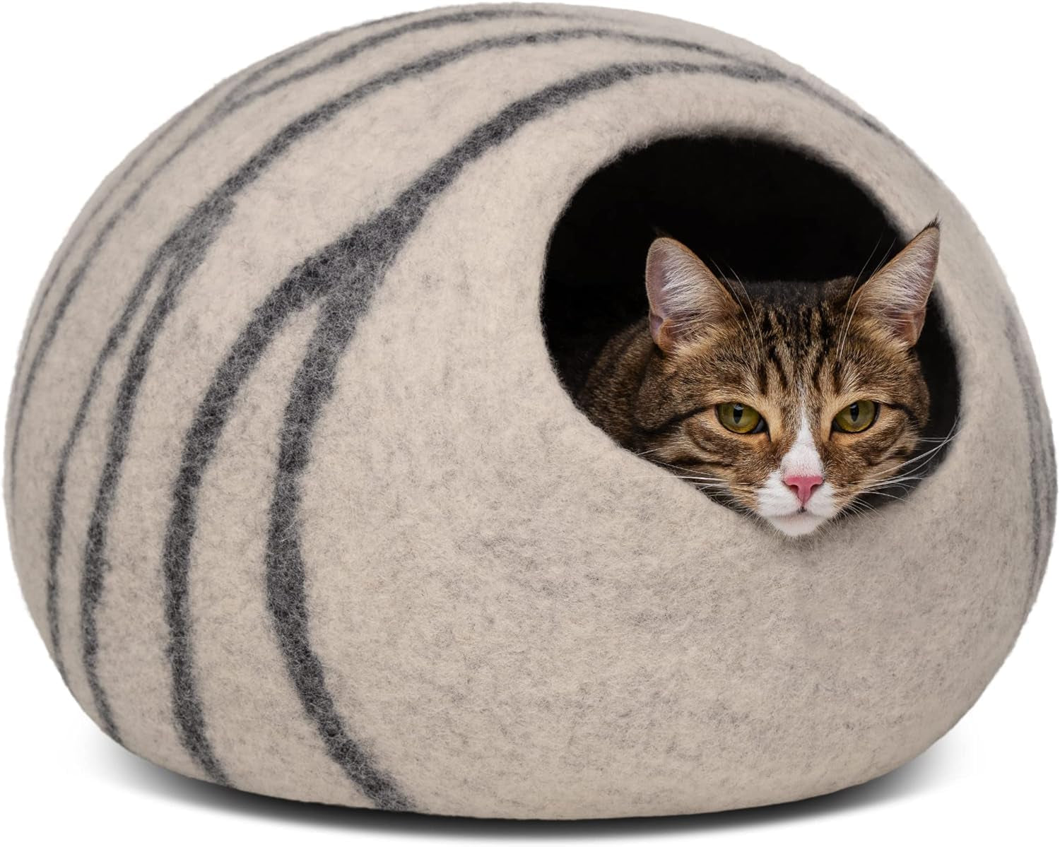 Cat Cave – Premium Felt Cat Bed for Indoor Cats, Handmade Merino Wool (Light Gray, Medium)