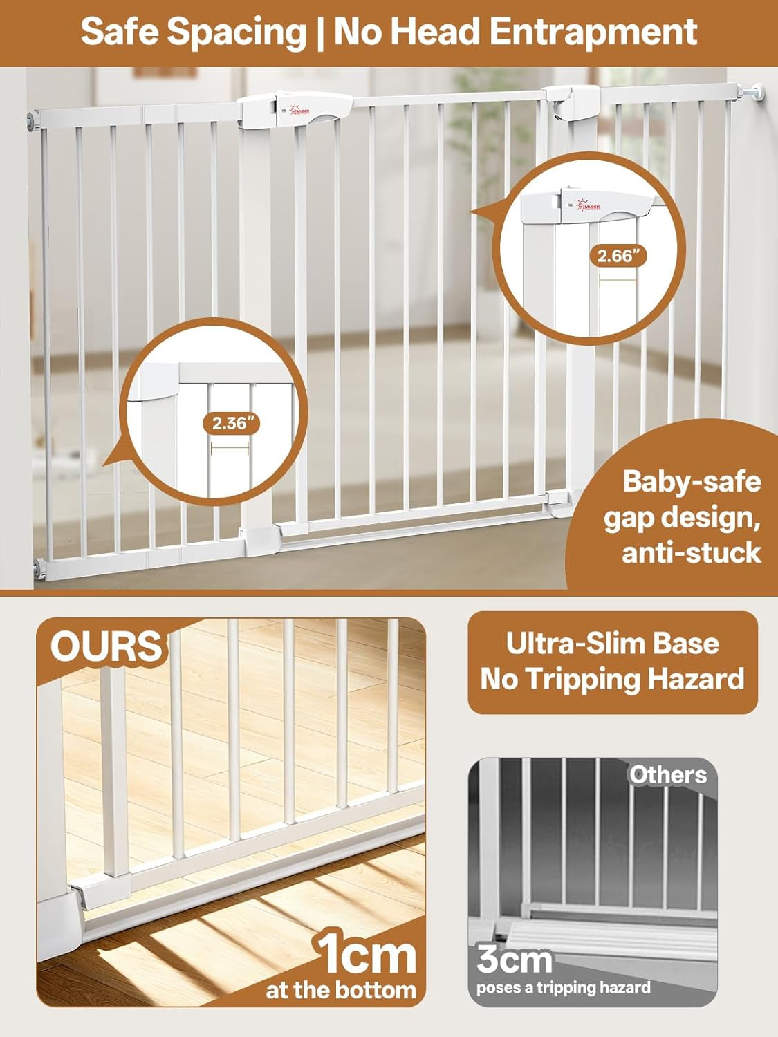 Baby Gate for Indoor Stairs & Doorways: Wide Expandable 27.9-46.8" Metal Safety Gate - Toddler Pets 30" Tall Dog Gate with Easy Install Pressure Mount Dual Lock & 2-Way Swing, White.
