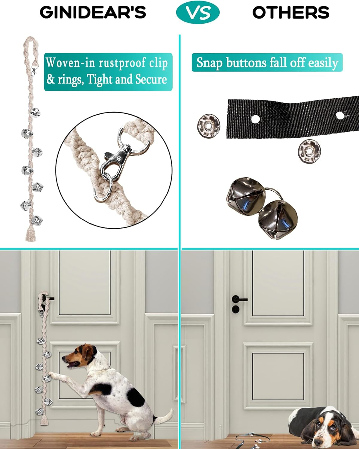 Dog Bells to Go Outside, Potty Training Bell, Handmade, Adjustable