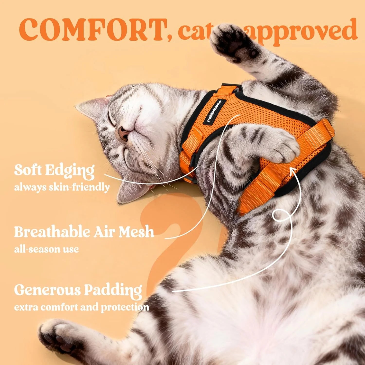 Cat Harness and Leash for Walking, Escape Proof Soft Adjustable Vest Harnesses for Cats, Easy Control Breathable Reflective Strips Jacket, Orange