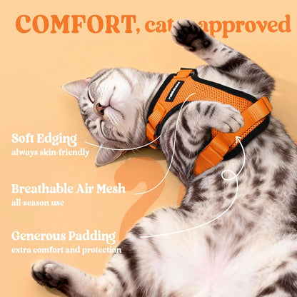 Cat Harness and Leash for Walking, Escape Proof Soft Adjustable Vest Harnesses for Cats, Easy Control Breathable Reflective Strips Jacket, Orange