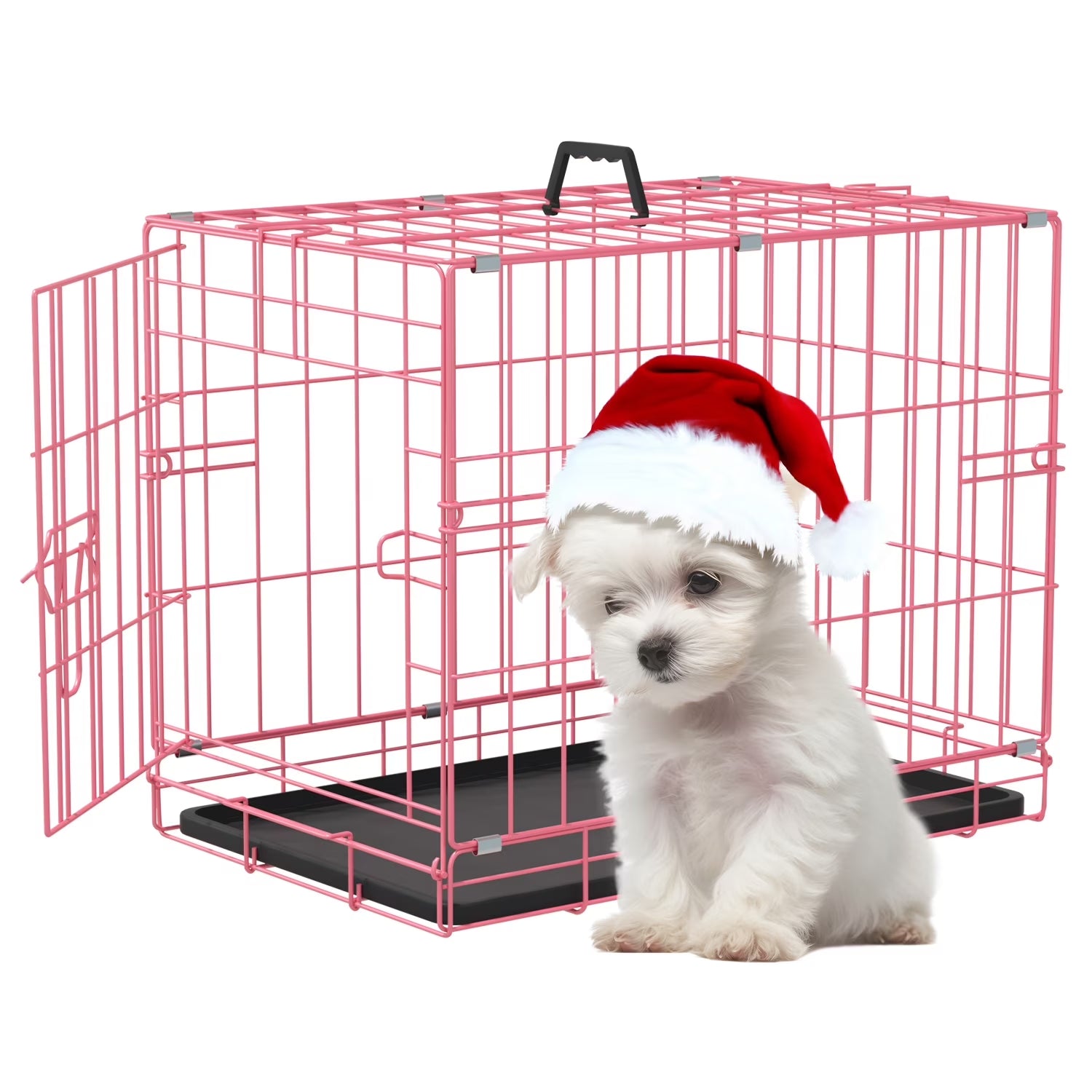 18 Inch Small Dog Crate, Metal Wire Folding Dog Kennel Cage with Leak-Proof Pan, Portable Puppy Crate Cage for Small Dogs, Pink