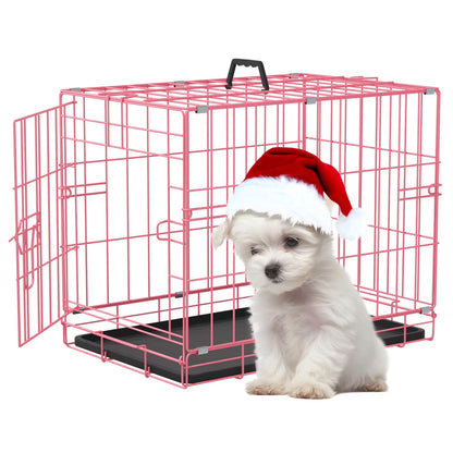 18 Inch Small Dog Crate, Metal Wire Folding Dog Kennel Cage with Leak-Proof Pan, Portable Puppy Crate Cage for Small Dogs, Pink