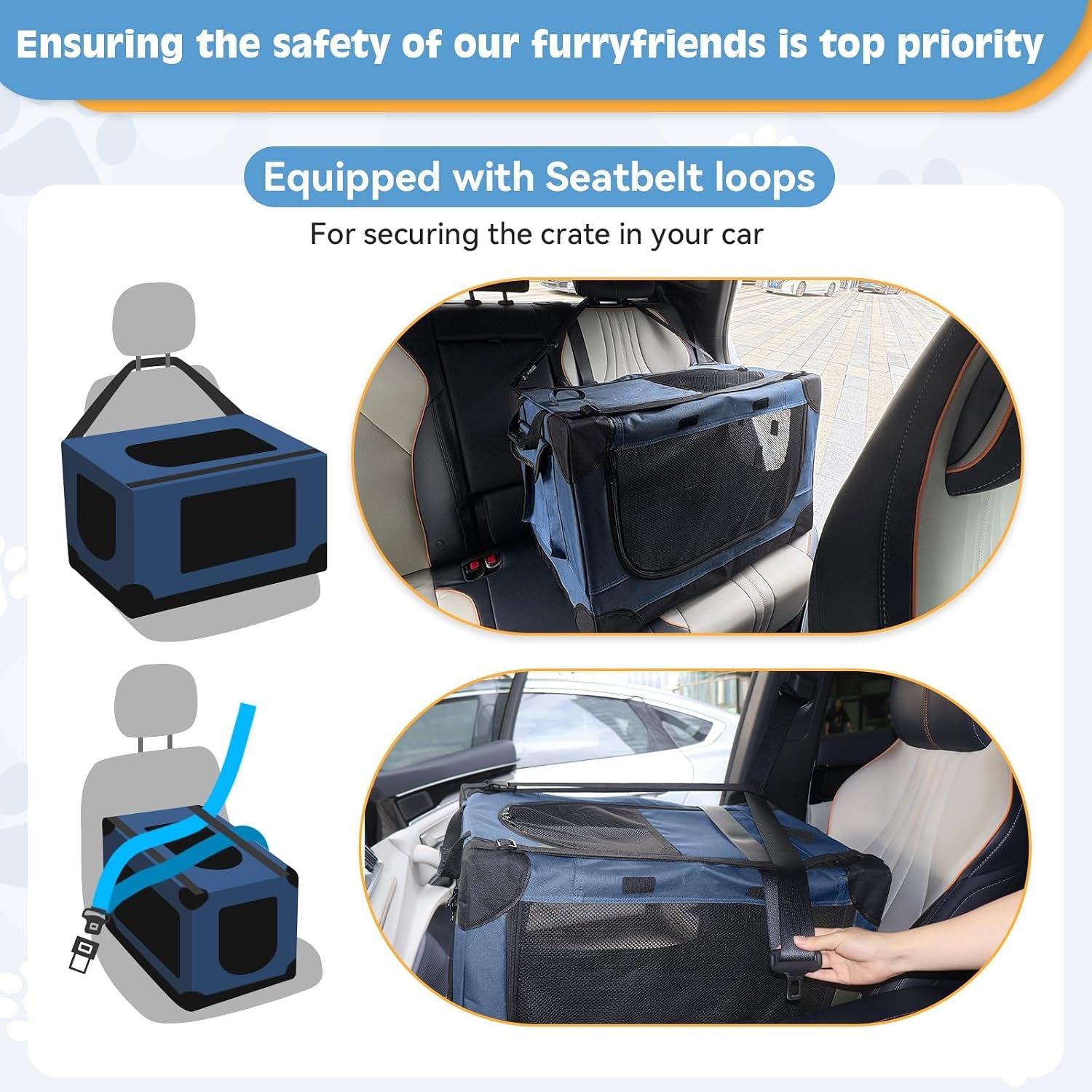 24 Inch Small Dog Crate - for Small Dogs, Portable Travel Pet Crate with 4 Mesh Doors, Foldable Car Kennel for Puppy with Handle for Indoor and Outdoor, Bule