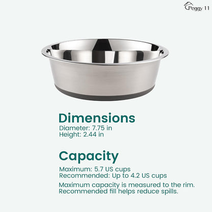 Nonslip Stainless Steel Dog Bowls, 5.7 US Cup Each, 2 Pack
