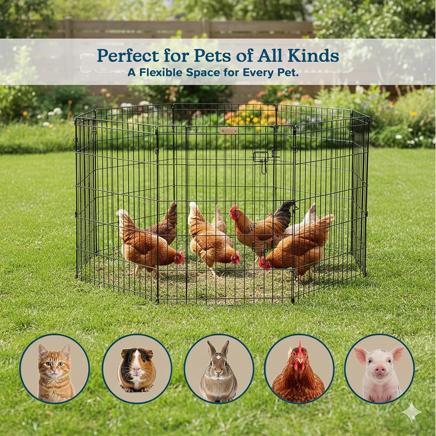 Dog Playpen - Foldable Metal Exercise Puppy Play Pen with 8 24X30In Panels - Indoor/Outdoor Pen with Door for Dogs, Cats or Small Animals by