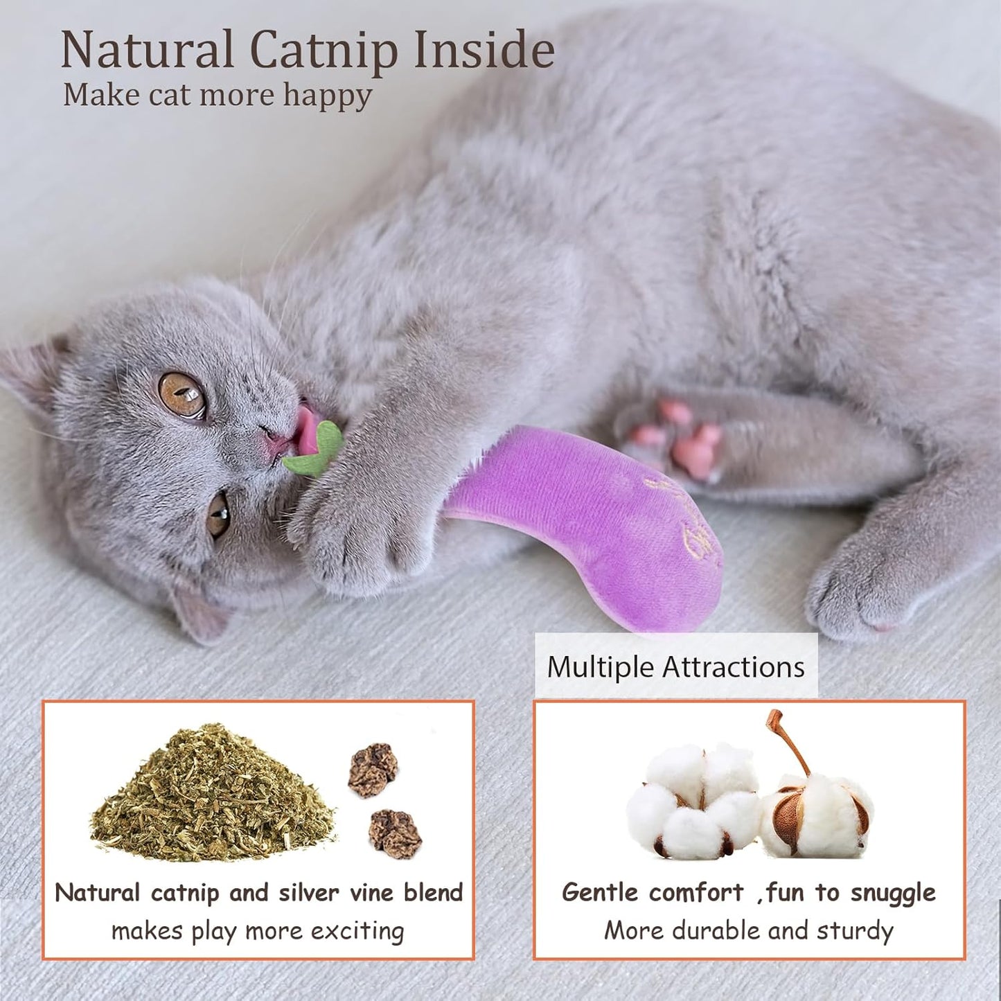 Catnip Cat Toys, 5 Pack, Plush Catnip Toys for Indoor Cats Kitty, Interactive Cat Nip Kitten Kicker Chew Safe Teeth Cleaning Toys, Fun Carrot Vegetable Shape