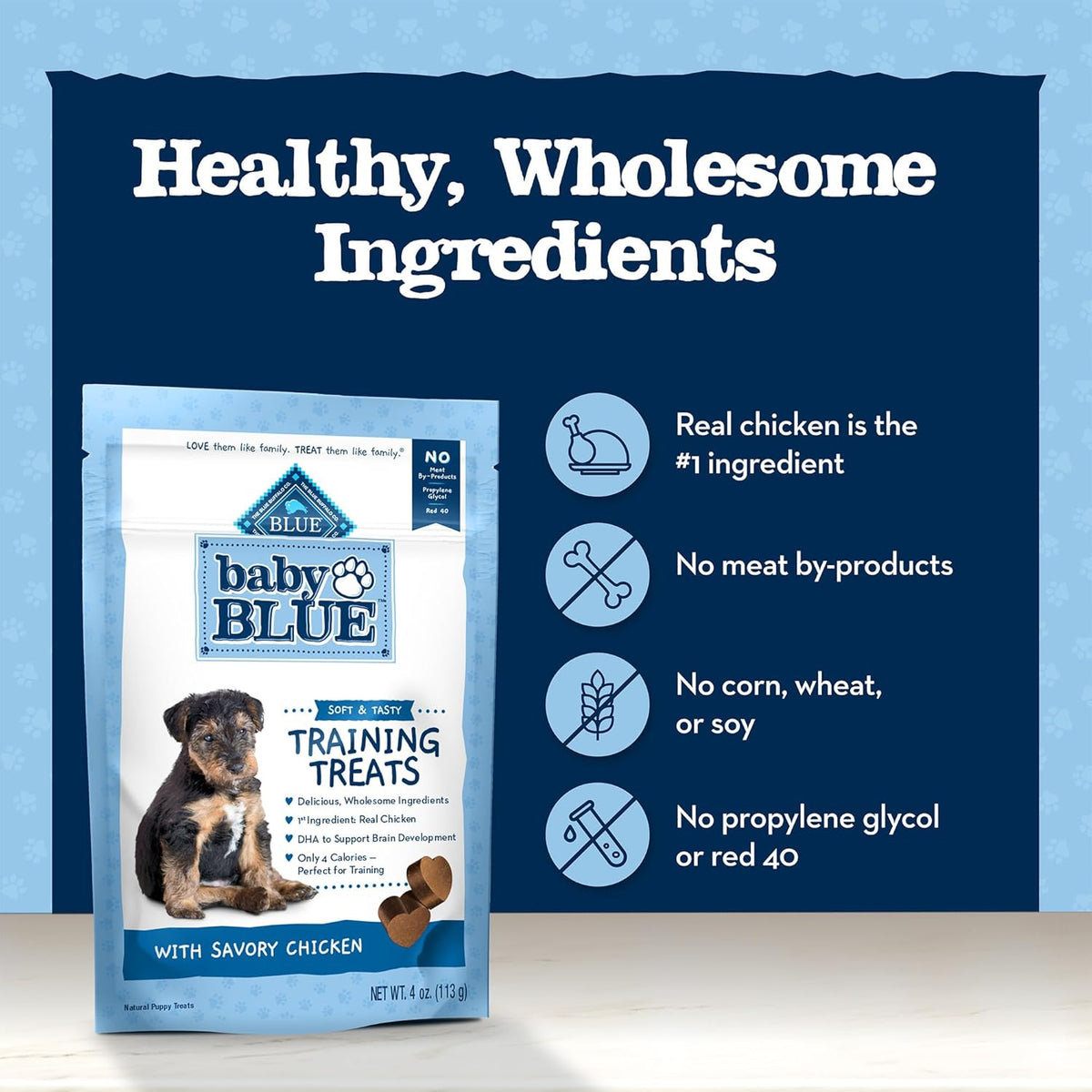 Baby Blue Training Treats Natural Puppy Soft Dog Treats, Savory Chicken 4-Oz Bag (Pack of 6)