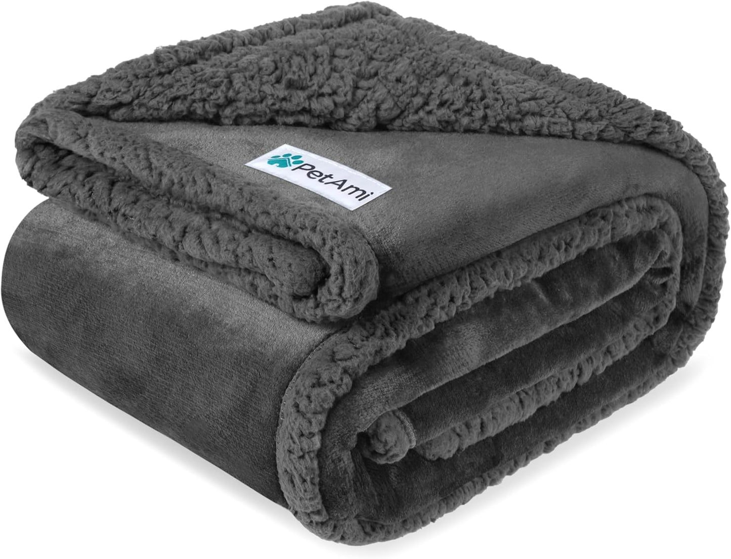 Waterproof Dog Blanket for Couch, Queen 90X90, Pee Proof Sherpa Fleece Reversible Pet Throw, Furniture Protector for Bed Sofa, Soft Washable Cover for Large Dogs Cats, Grey Sherpa