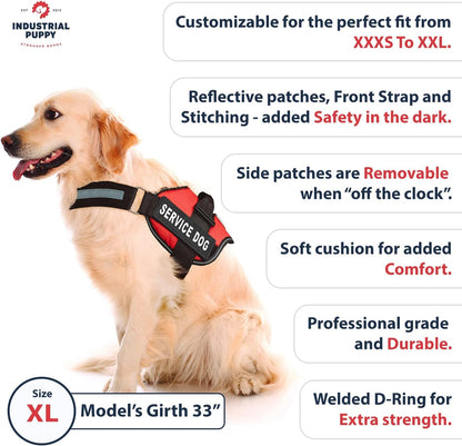 Service Dog Vest Harness - Durable & Adjustable Vest for Dog with Reflective Straps, Removable Patches, 50 ADA Cards, Handle & D-Ring, Travel and Daily Use, (Bright Red, XL 30"-39")