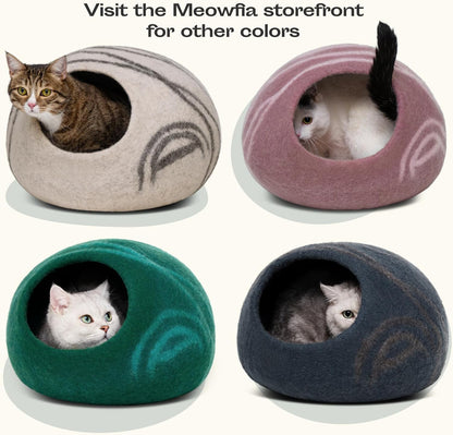 Cat Cave – Premium Felt Cat Bed for Indoor Cats, Handmade Merino Wool (Light Gray, Medium)