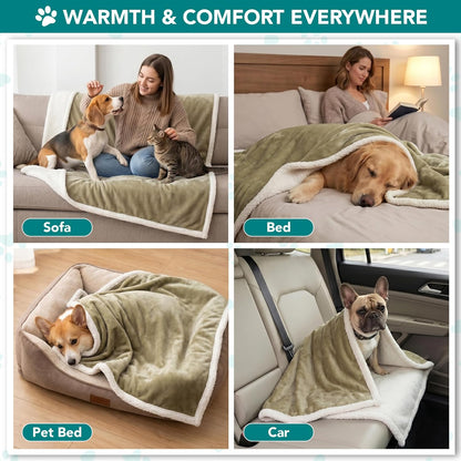 Dog Blanket for Bed, XL Pet Blanket Large Dogs, Fleece Furniture Couch Cover Protector Sofa Car Crate Kennel, Soft Sherpa Cat Throw Plush Reversible Washable, Twin 60X80 Taupe