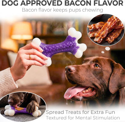 2-Pack Indestructible Dog Toys for Aggressive Chewers: Bacon Flavored Hard Nylon Bone Chew Toys, Tough Dog Chew Toys for Large Dogs, Dog Toys to Keep Them Busy for Medium Large Breed, Purple