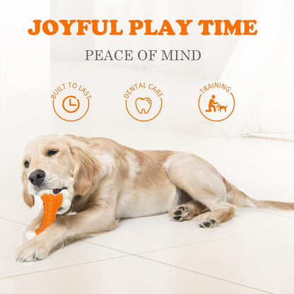 2-Pack Indestructible Dog Toys for Aggressive Chewers: Peanut Butter Flavored Hard Nylon Bone Chew Toys, Tough Dog Chew Toys, Dog Toys to Keep Them Busy for Medium Large Dogs, Orange