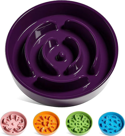 Slow Feeder Dog Bowls Ceramic, 3 Cups Slow Feeding Dog Bowl Medium Large Breed, Pet Bowl for Fast Eaters, Puzzle Pet Dishes, Maze Purple