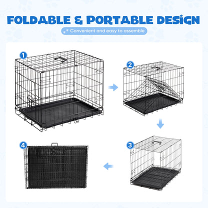 Small Dog Crate, 24" Single Door Folding Metal Wire Dog Cage with Plastic Leak-Proof Pan Tray