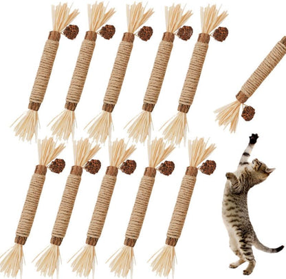 Ultimate 10-Pack Cat Toy Set: Natural Silvervine Chew Sticks & Catnip Mats for Dental Health & Interactive Fun