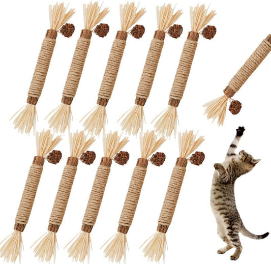 Ultimate 10-Pack Cat Toy Set: Natural Silvervine Chew Sticks & Catnip Mats for Dental Health & Interactive Fun