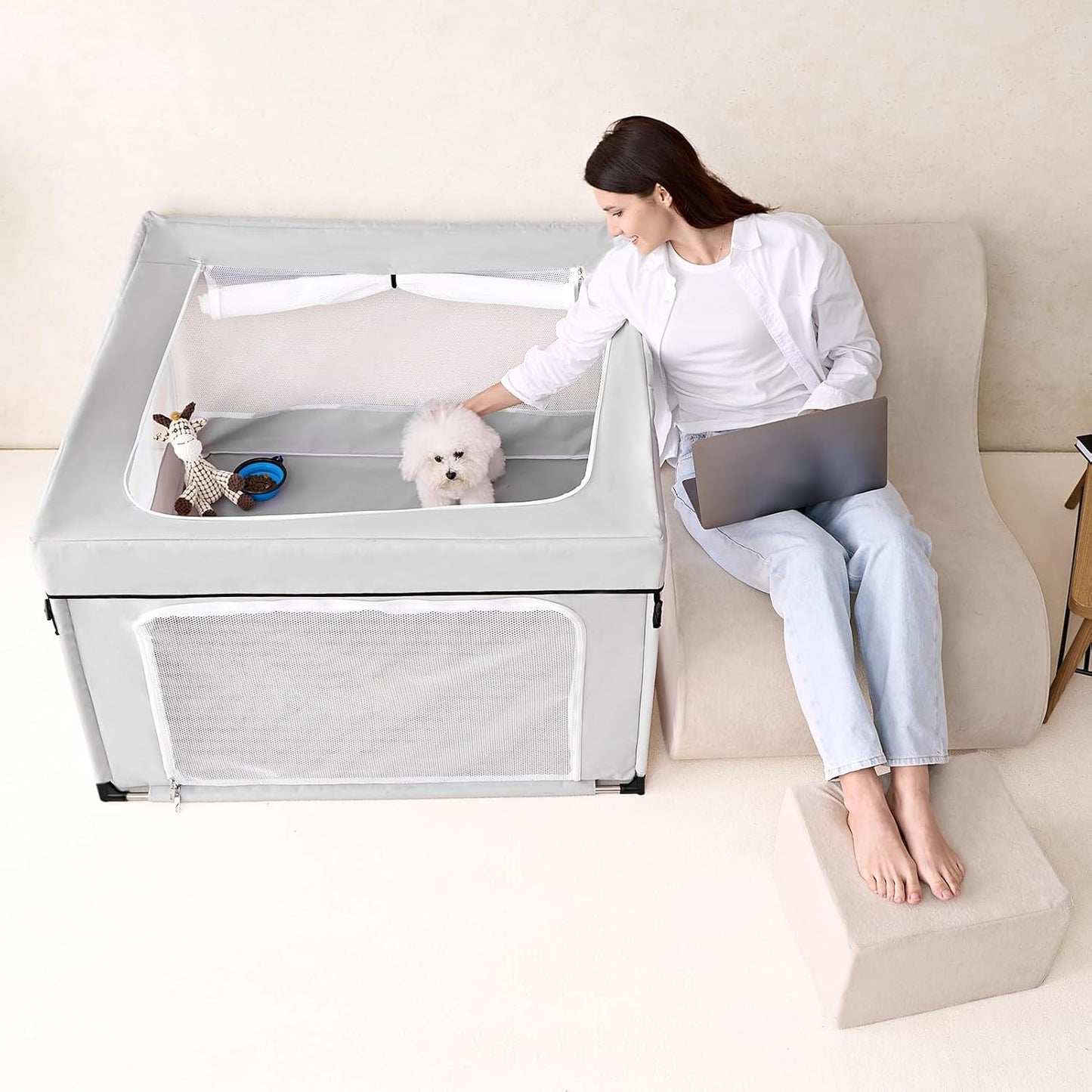 42X42X26 Dog Playpen with Top Cover for Dogs & Cats, Sliver Grey