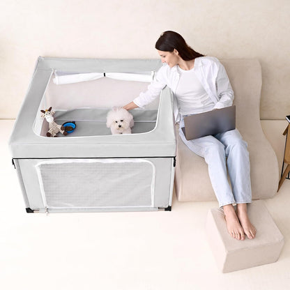 42X42X26 Dog Playpen with Top Cover for Dogs & Cats, Sliver Grey