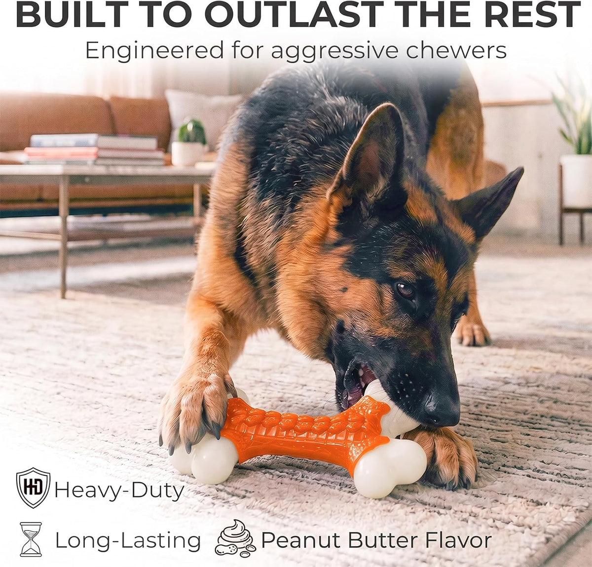 2-Pack Indestructible Dog Toys for Aggressive Chewers: Peanut Butter Flavored Hard Nylon Bone Chew Toys, Tough Dog Chew Toys, Dog Toys to Keep Them Busy for Medium Large Dogs, Orange
