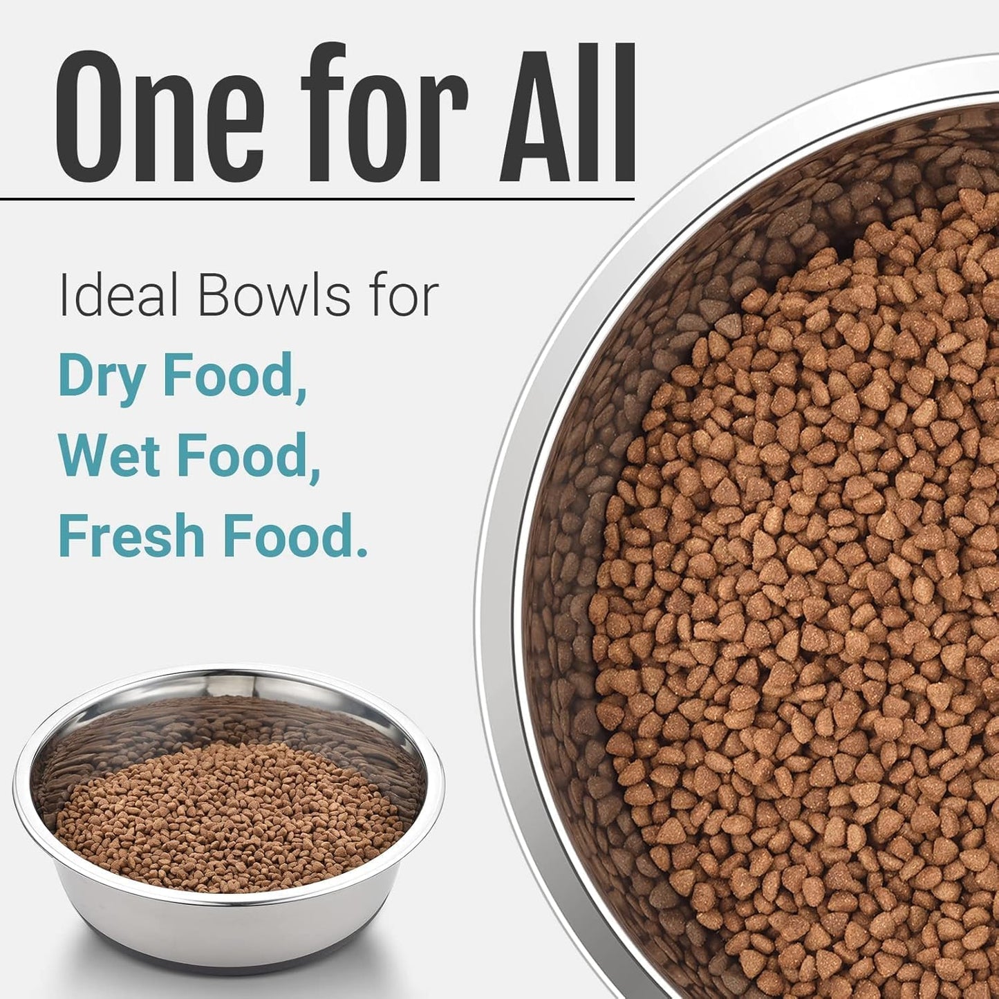 Nonslip Stainless Steel Dog Bowls, 5.7 US Cup Each, 2 Pack