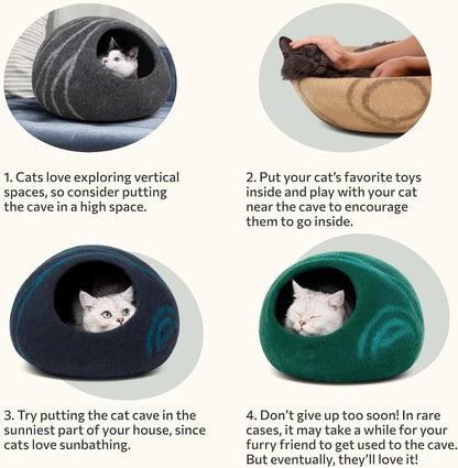 Cat Cave – Premium Felt Cat Bed for Indoor Cats, Handmade Merino Wool (Light Gray, Medium)