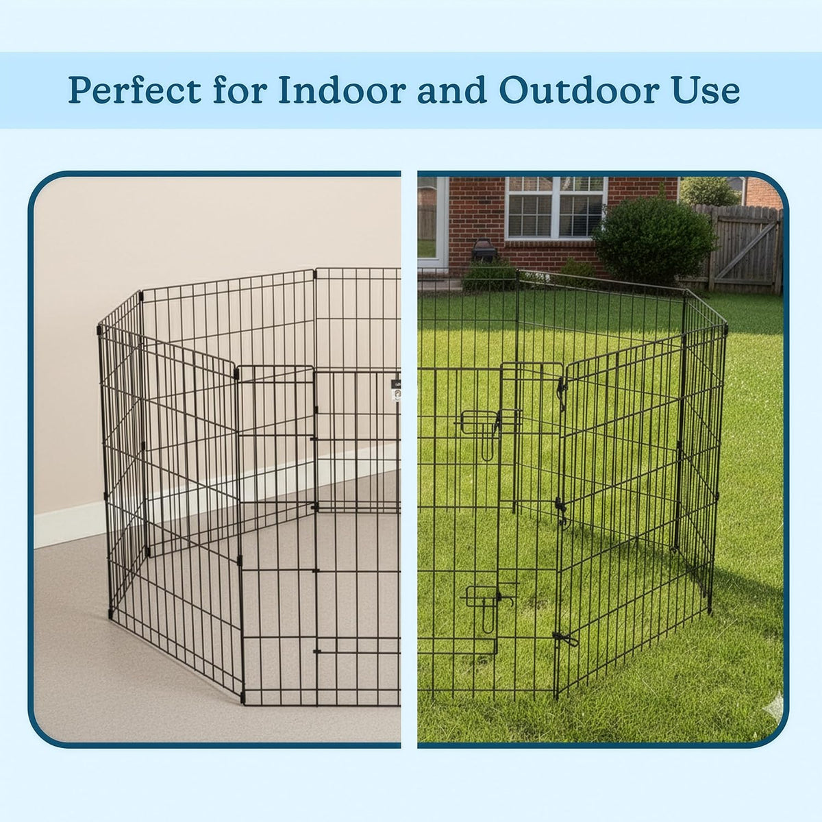 Dog Playpen - Foldable Metal Exercise Puppy Play Pen with 8 24X30In Panels - Indoor/Outdoor Pen with Door for Dogs, Cats or Small Animals by