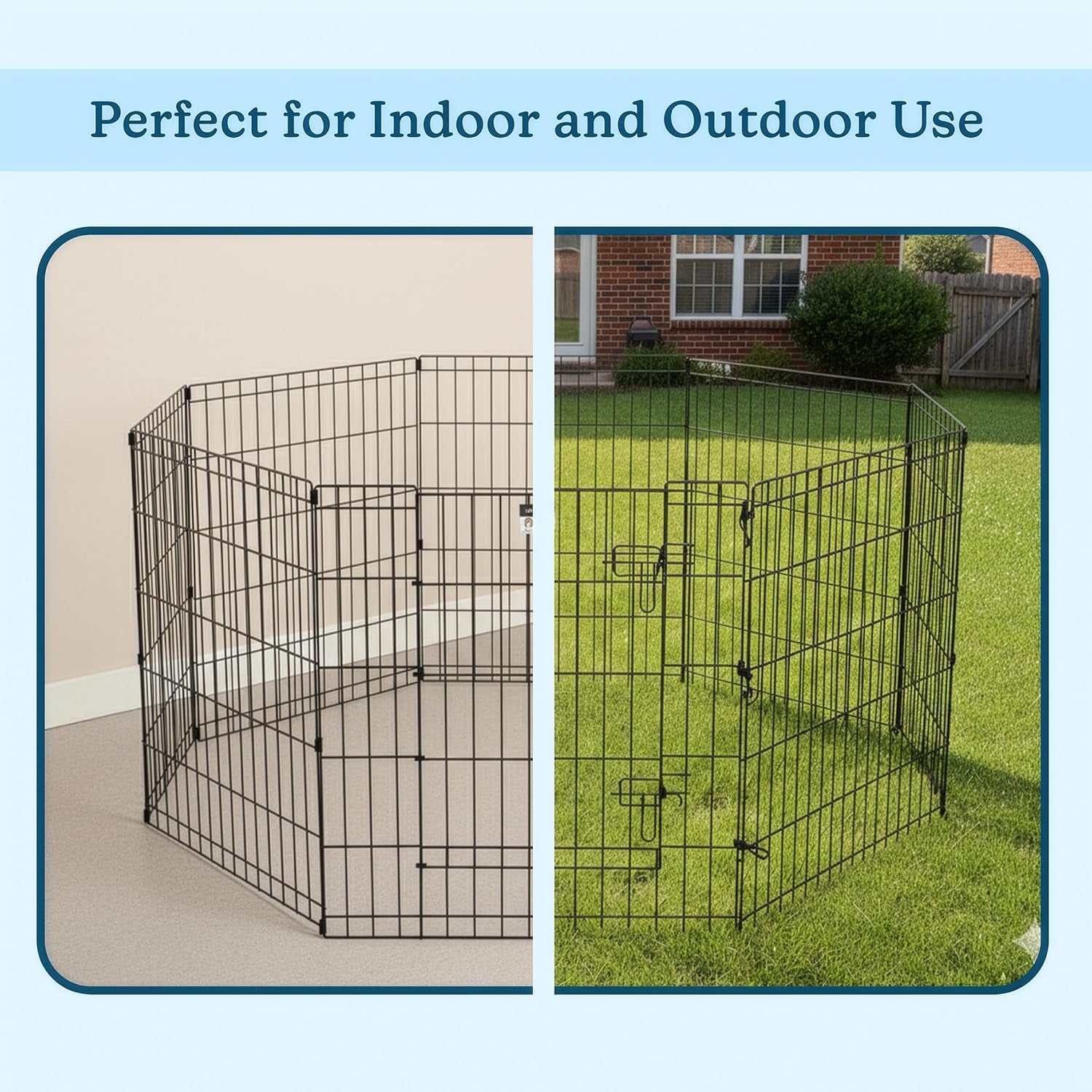 Dog Playpen - Foldable Metal Exercise Puppy Play Pen with 8 24X30In Panels - Indoor/Outdoor Pen with Door for Dogs, Cats or Small Animals by