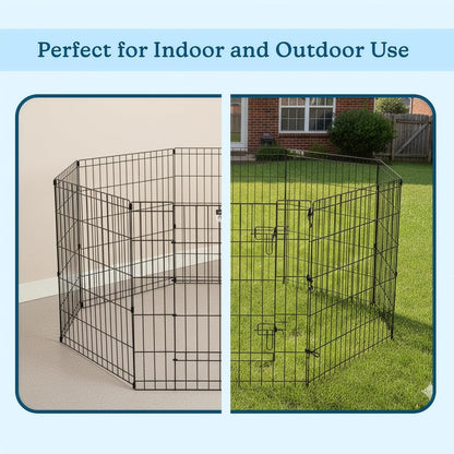 Dog Playpen - Foldable Metal Exercise Puppy Play Pen with 8 24X30In Panels - Indoor/Outdoor Pen with Door for Dogs, Cats or Small Animals by