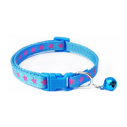 Reflective Pentagram Cat Collar with Bell - Adjustable Polyester Buckle for Dogs and Cats, Perfect for Safety and Style