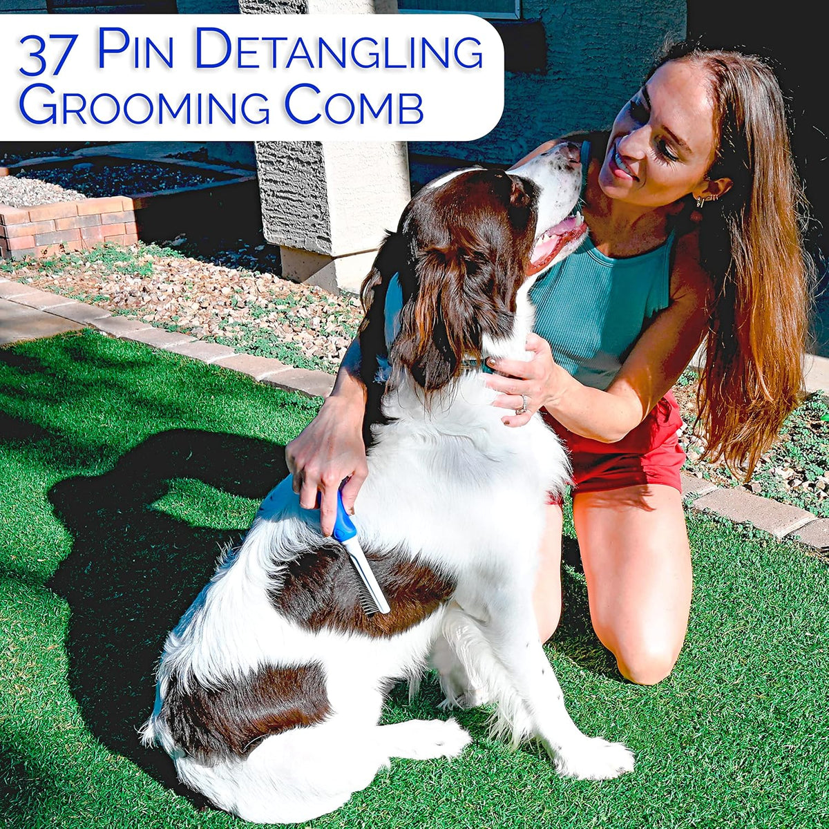 6 in 1 Premium Dog Brush Set - Dog Grooming Brushes - Ball Pin & Bristle Brush, Curved Blade Dematting Comb, Slicker Brush, Deshedding Edge Comb, Detangling Pet Comb