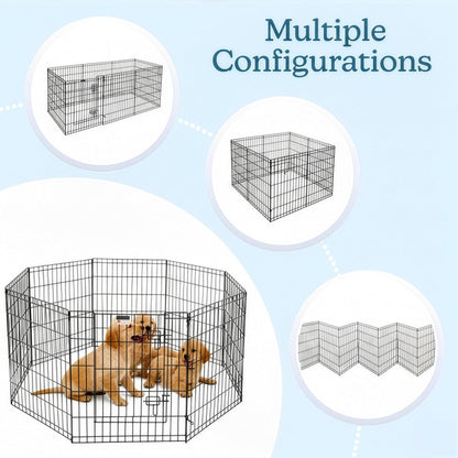 Dog Playpen - Foldable Metal Exercise Puppy Play Pen with 8 24X30In Panels - Indoor/Outdoor Pen with Door for Dogs, Cats or Small Animals by