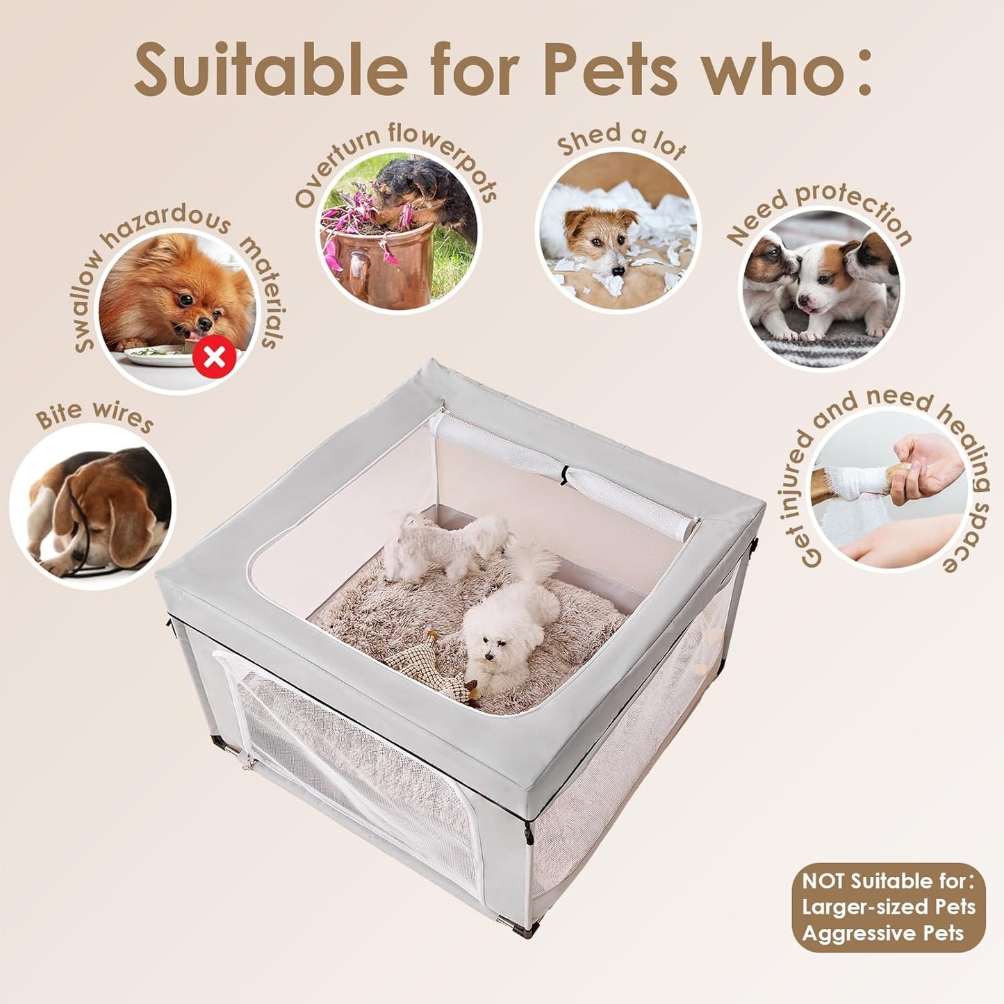 42X42X26 Dog Playpen with Top Cover for Dogs & Cats, Sliver Grey