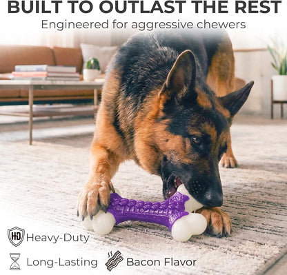 2-Pack Indestructible Dog Toys for Aggressive Chewers: Bacon Flavored Hard Nylon Bone Chew Toys, Tough Dog Chew Toys for Large Dogs, Dog Toys to Keep Them Busy for Medium Large Breed, Purple