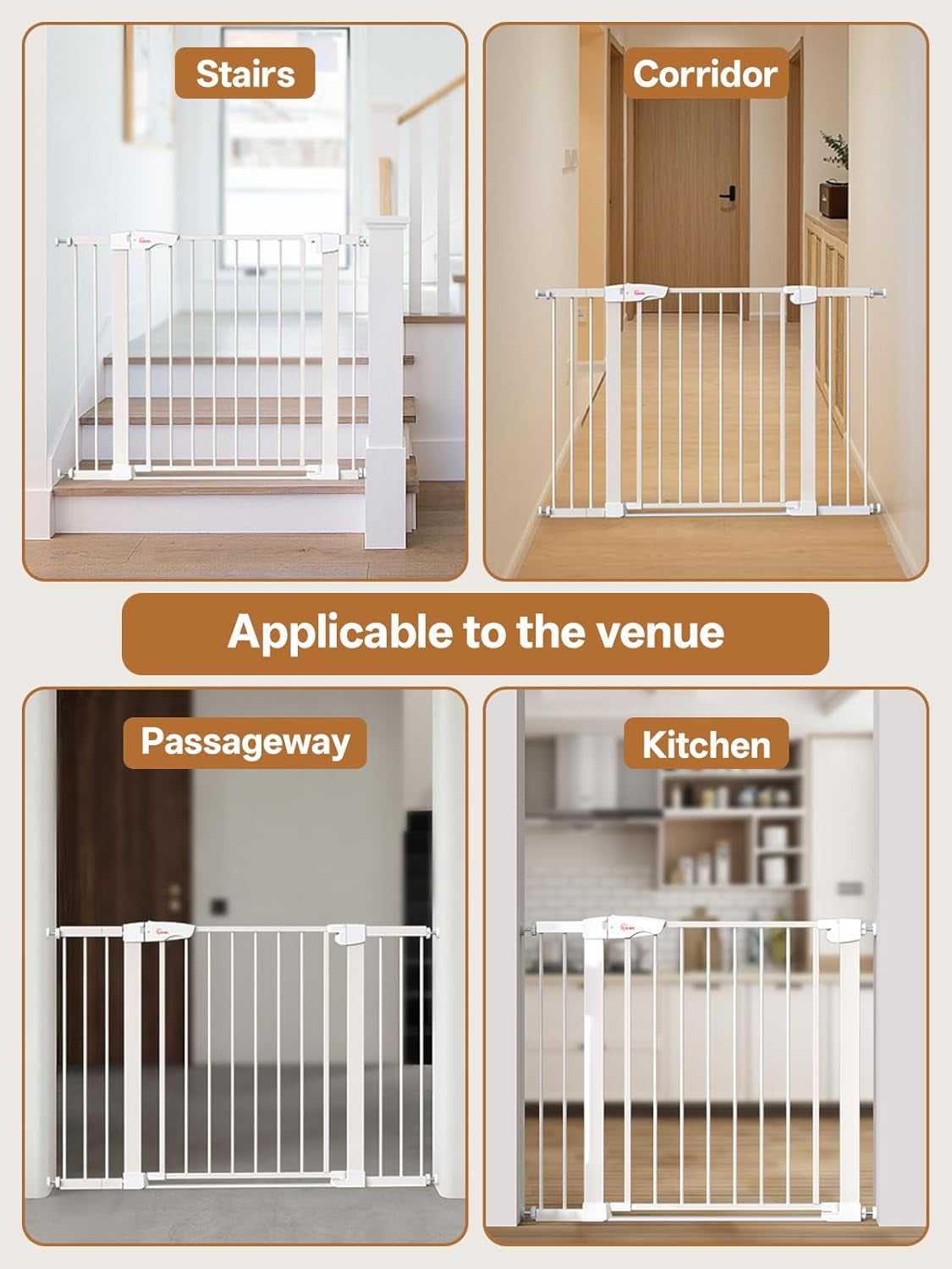 Baby Gate for Indoor Stairs & Doorways: Wide Expandable 27.9-46.8" Metal Safety Gate - Toddler Pets 30" Tall Dog Gate with Easy Install Pressure Mount Dual Lock & 2-Way Swing, White.