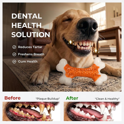 2-Pack Indestructible Dog Toys for Aggressive Chewers: Peanut Butter Flavored Hard Nylon Bone Chew Toys, Tough Dog Chew Toys, Dog Toys to Keep Them Busy for Medium Large Dogs, Orange