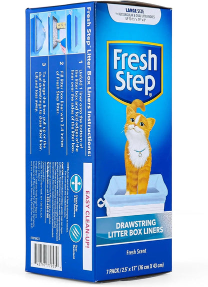 Drawstring Litter Box Liners, Fresh Scent, Large Size, 30" X 17" - 7 Count