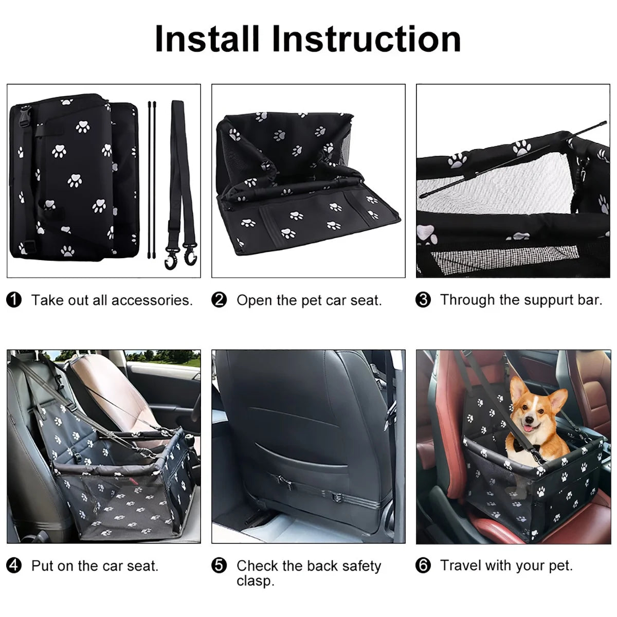 Dog Car Seat for Small Dogs, Portable and Washable Puppy Dog Booster Seats for Car Front Seat with Clip-On Leash, Breathable Folding Travel Carrier Bag