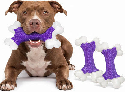 2-Pack Indestructible Dog Toys for Aggressive Chewers: Bacon Flavored Hard Nylon Bone Chew Toys, Tough Dog Chew Toys for Large Dogs, Dog Toys to Keep Them Busy for Medium Large Breed, Purple