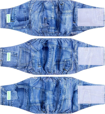 Jeans Washable Male Dog Diapers (Pack of 3) - Washable Male Dog Belly Wrap (Medium)