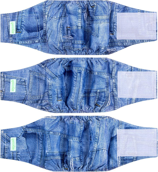 Jeans Washable Male Dog Diapers (Pack of 3) - Washable Male Dog Belly Wrap (Medium)
